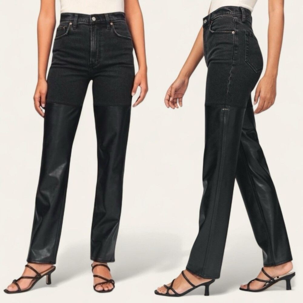 Abercrombie & Fitch Women’s Leather & Denim High Rise 90s Straight Jean 10/30